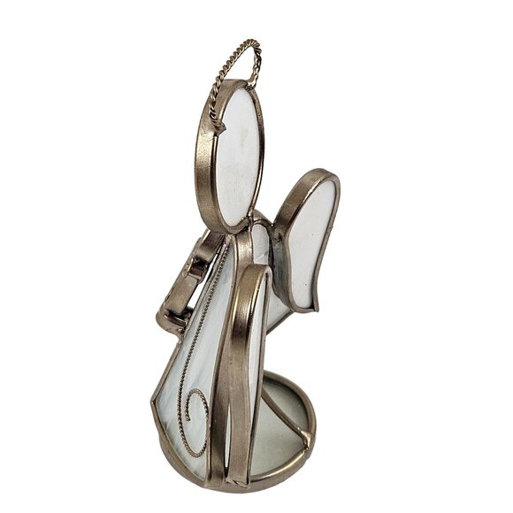 Stained Glass Angel Figurines Set of 2 Handcrafted Decorative Art White Blue - Picture 9 of 9